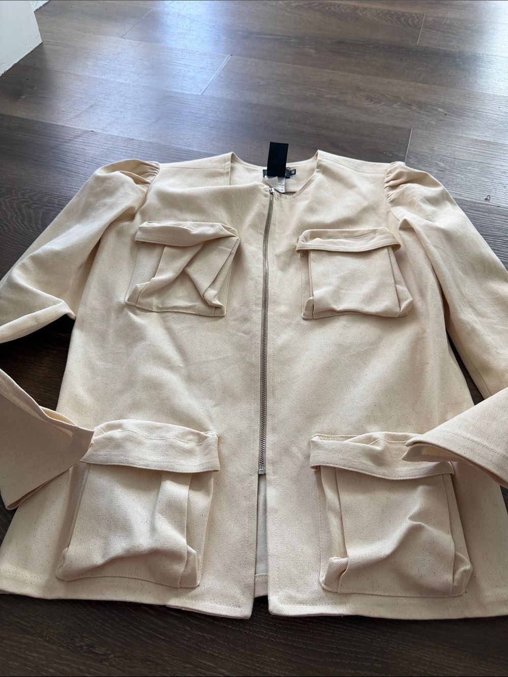 Women's Cream Pocket-Front Zip Blazer Jacket
